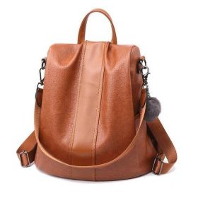 Premium Leather Waterproof 3 Way Anti Theft Women's Backpack (Color: brown)